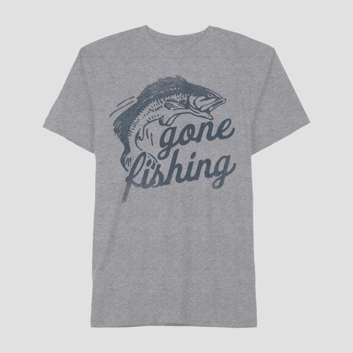 Men's Short Sleeve Gone Fishing Graphic T-shirt - Awake Heather Gray