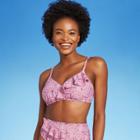 Women's Asymmetrical Ruffle Front Bralette Bikini Top - Shade & Shore Mauve Tile Print D/dd Cup, Pink