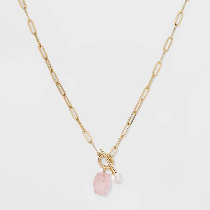 Paperclip Gold Dipped And Rose Clear Quartz Chain Necklace - A New Day Pink