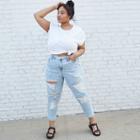 Women's Plus Size High-rise Distressed Mom Jeans - Wild Fable