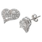 Target Women's Pave Cubic Zirconia Heart Stud Earrings In Sterling Silver - Silver/clear