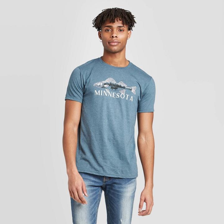 Men's Short Sleeve Minnesota Walleye Graphic T-shirt - Awake Navy S, Men's, Size: