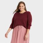 Women's Plus Size Long Sleeve Supima T-shirt - A New Day Burgundy