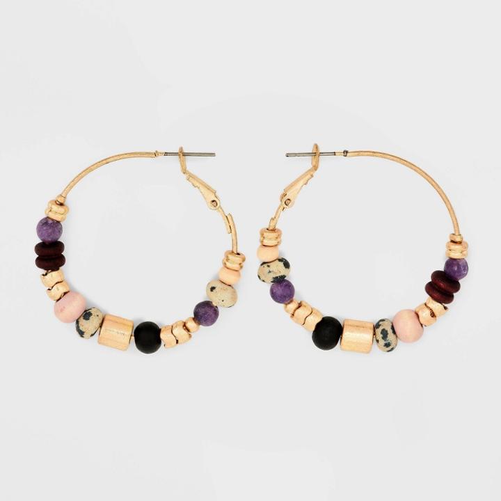 Semi-precious Dalmatian Jasper And Lepidolite Hoop Earrings - Universal Thread