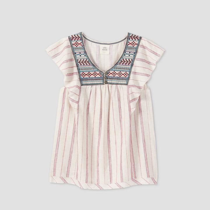 Women's Flutter Short Sleeve Embroidered Top - Knox Rose White