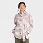 Women's Belted Shirt Jacket - A New Day Pink Check