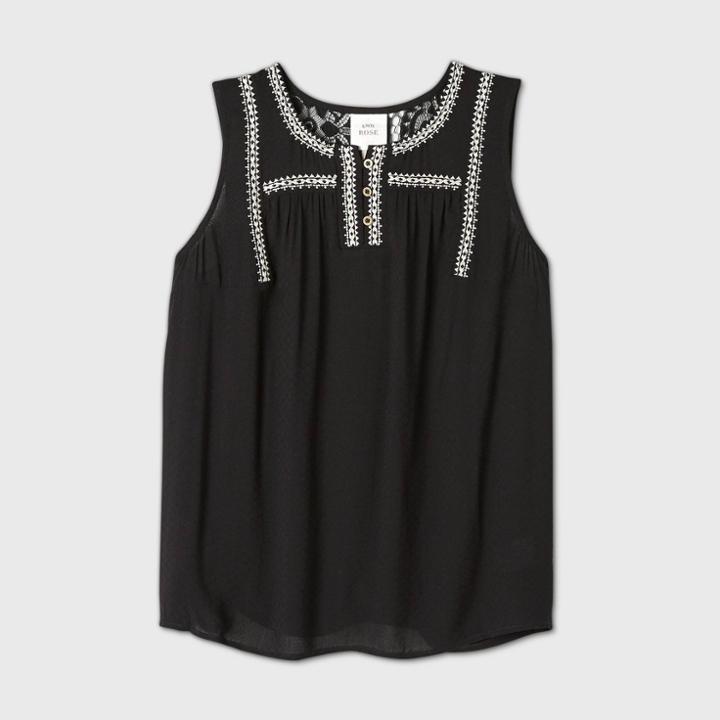 Women's Sleeveless Embroidered Woven Blouse - Knox Rose Black