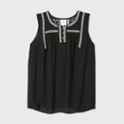 Women's Sleeveless Embroidered Woven Blouse - Knox Rose Black