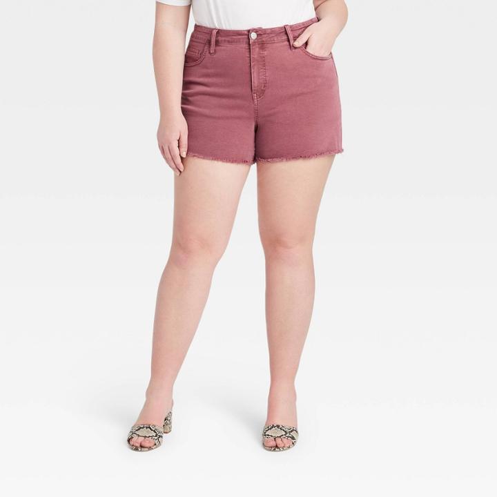 Women's Plus Size Midi Jean Shorts - Ava & Viv Purple