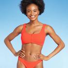 Juniors' Textured Zip-front Bralette Bikini Top - Xhilaration Coral D/dd Cup