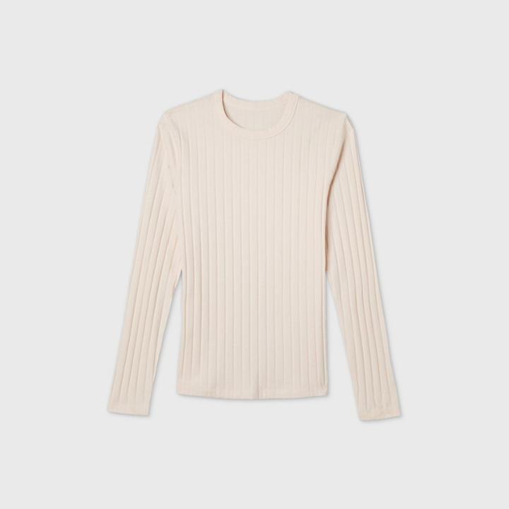 Women's Long Sleeve Wide Rib T-shirt - A New Day Cream