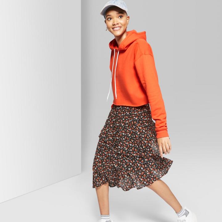 Women's Hooded Cropped Sweatshirt - Wild Fable Tigerlily Orange