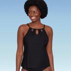 Women's Slimming Control High Neck Cut Out Tankini Top - Dreamsuit By Miracle Brands Black