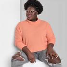 Women's Plus Size Long Sleeve Turtleneck Cozy Boxy Cropped T-shirt - Wild Fable Peach Orange