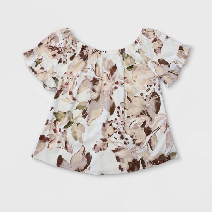 Women's Floral Print Short Sleeve Off The Shoulder Top - Knox Rose Brown