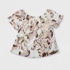 Women's Floral Print Short Sleeve Off The Shoulder Top - Knox Rose Brown