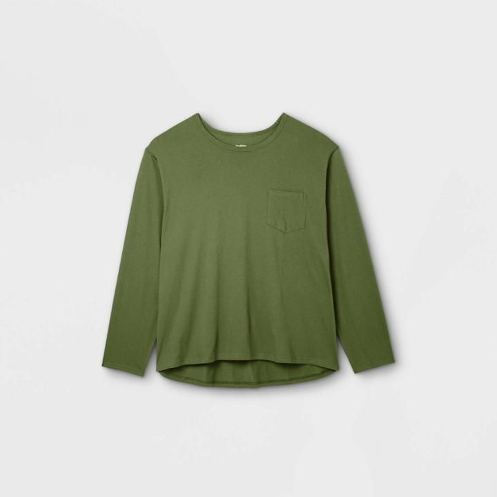 Men's Tall Adaptive Loose Fit Long Sleeve Crewneck T-shirt - Goodfellow & Co Olive