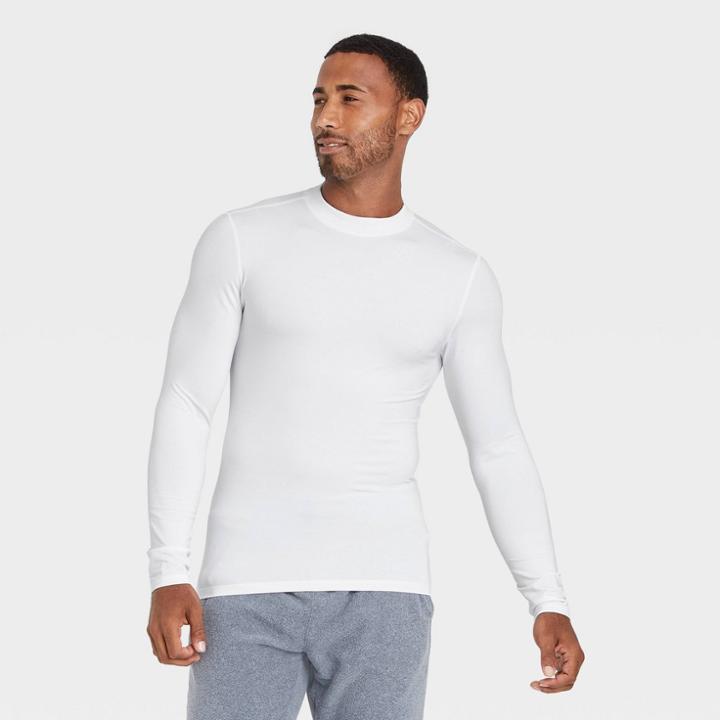Men's Fitted Long Sleeve Cold Mock Neck T-shirt - All In Motion White