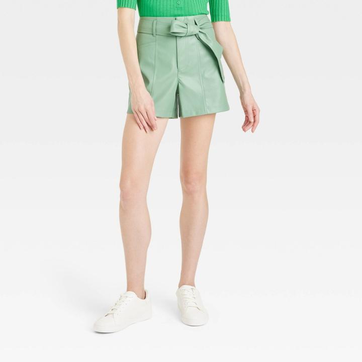 Women's High-rise Tie-front Pleather Shorts - A New Day Light