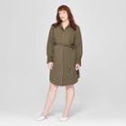 Women's Plus Size Long Sleeve Collared Shirtdress - Prologue Olive (green) X