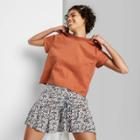 Women's Short Sleeve Rolled Round Neck Cuff Boxy T-shirt - Wild Fable Orange