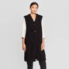 Women's Sleeveless Deep V-neck Front Button-down Longline Sherpa Vest - Prologue Black M, Women's,