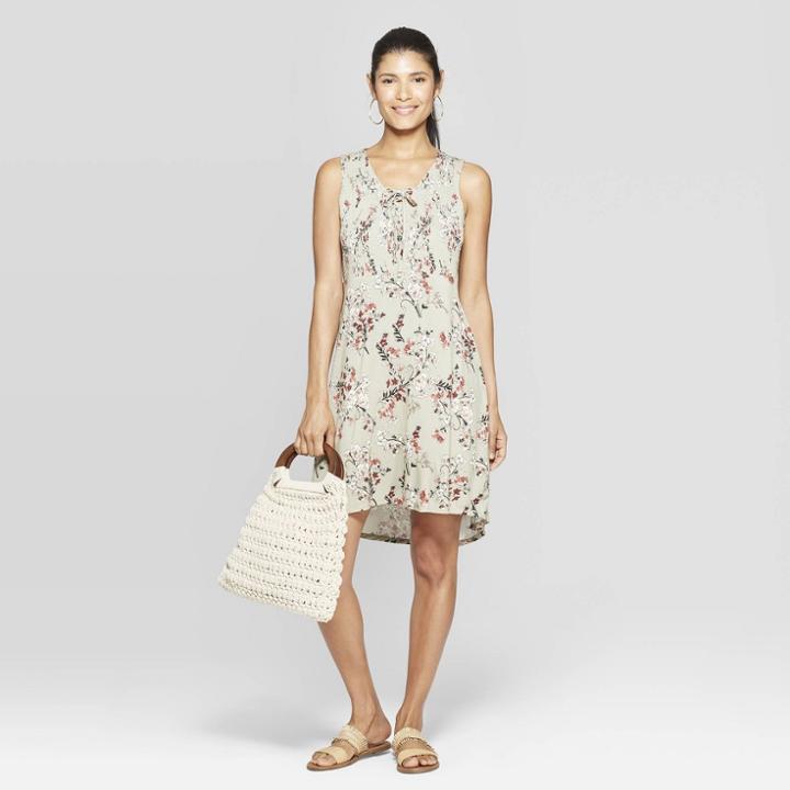 Women's Floral Print Sleeveless V-neck Shift Midi Dress With Smocking - Knox Rose Green