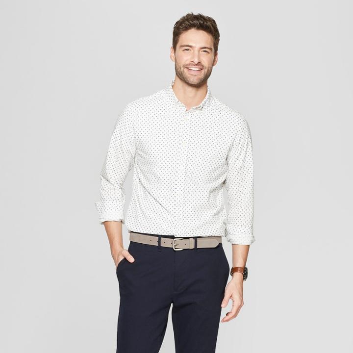 Men's Slim Fit Long Sleeve Northrop Poplin Button-down Shirt - Goodfellow & Co White