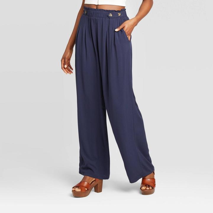 Women's Button Detail Wide Leg Palazzo Pants - Xhilaration Navy Xs, Women's, Blue