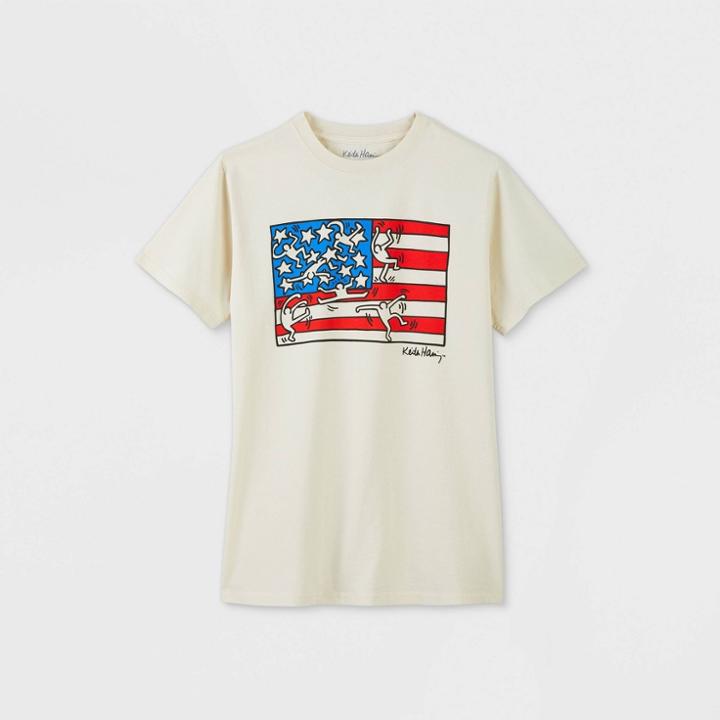 Women's Keith Haring Flag Short Sleeve Boyfriend Graphic T-shirt - Ivory