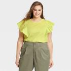Women's Plus Size Flutter Sleeve Tank Top - A New Day Green
