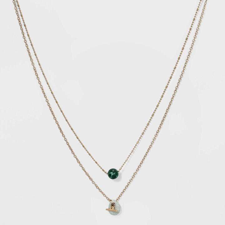 Semi-precious Green Jasper And Toggle Bar With Stone Layered Necklace - Universal Thread Green