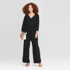 Women's Long Sleeve V-neck Jumpsuit - A New Day Black