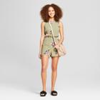 Women's Printed Crepe Romper - A New Day Olive