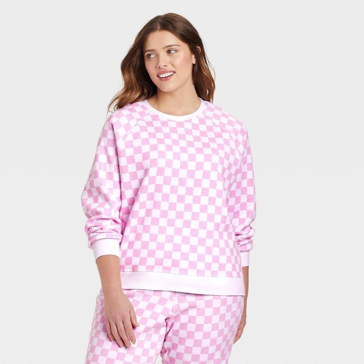 Grayson Threads Women's Plus Size Valentine's Day Graphic Sweatshirt - Pink Checkered