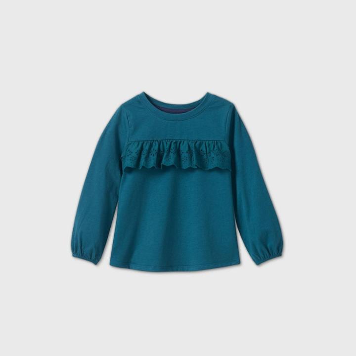 Toddler Girls' Eyelet Long Sleeve T-shirt - Cat & Jack Blue