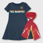 Girls' Ms. Marvel Short Sleeve Dress With Scarf - Blue/red