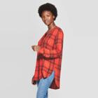 Women's Plaid Long Sleeve V-neck Rayon Twill Tunic - Universal Thread Red
