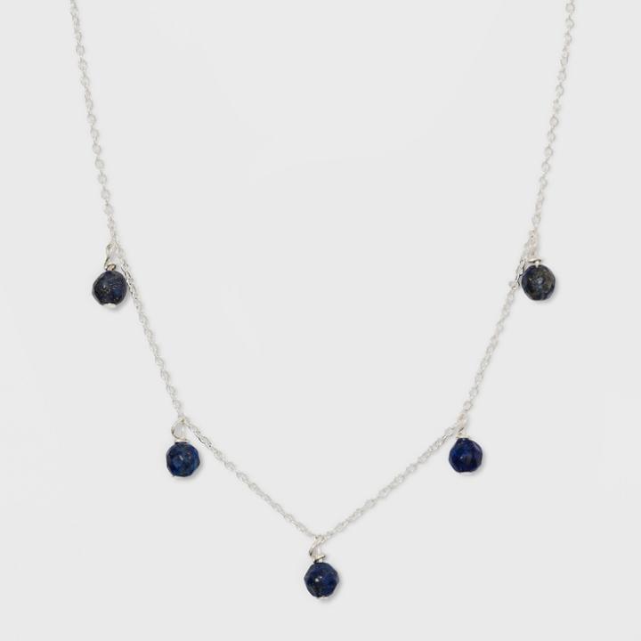 Silver Plated Stone Bead Necklace & Earring Set - A New Day Blue/gold, Girl's