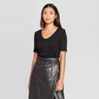 Petitewomen's Short Sleeve Scoop Neck Essential Fitted Knit T-shirt - Prologue Black
