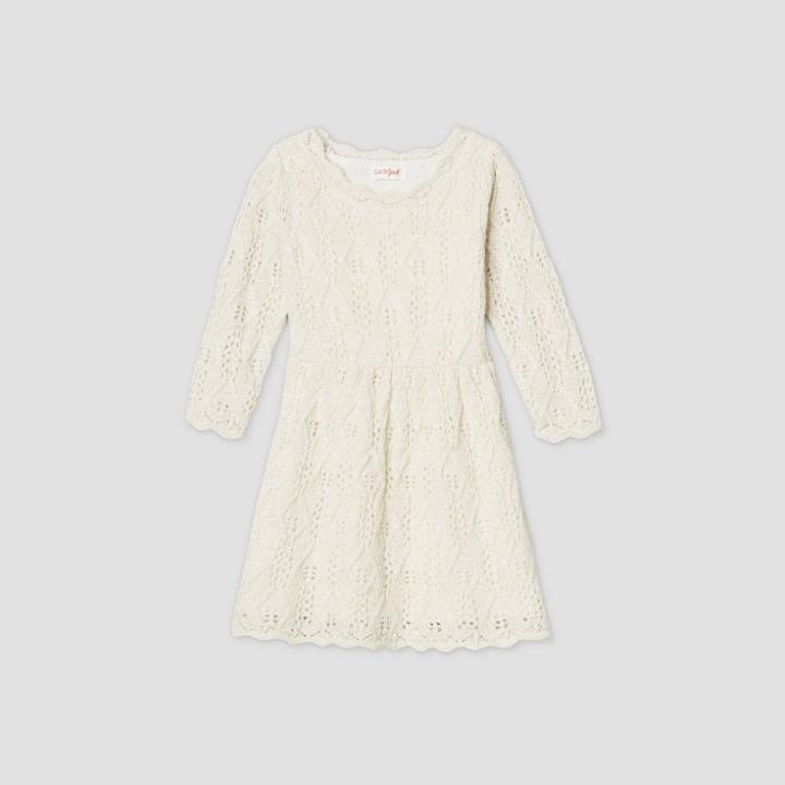 Toddler Girls' Sparkle Crochet Long Sleeve Dress - Cat & Jack Cream