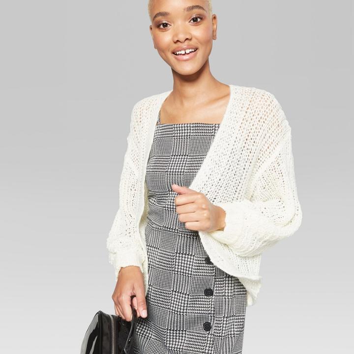 Women's Crop Cardigan With Billow Poet Sleeve - Wild Fable Ivory
