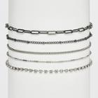 Mixed Chain And Stone Inlay Choker Set 5ct - Wild Fable , Grey