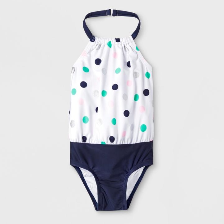 Toddler Girls' One Piece Swimsuit - Cat & Jack Navy/white 2t, Girl's, Blue