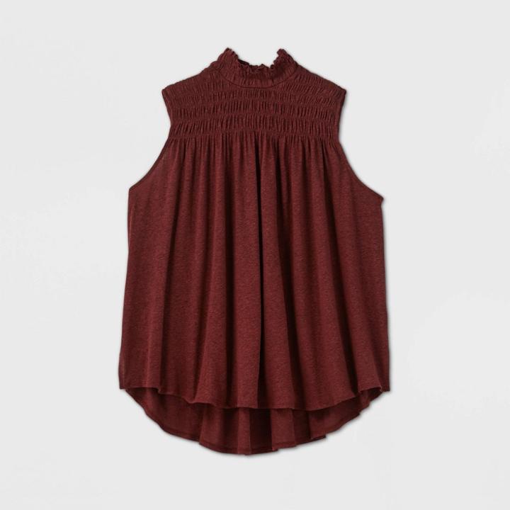 Women's Sleeveless Smocked Linen Top - A New Day Burgundy
