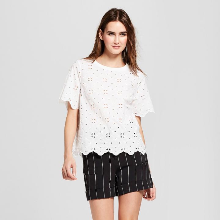 Women's Short Sleeve Eyelet T-shirt - Who What Wear White