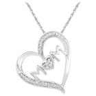 Target Diamond Accent Round White Diamond Prong Set Mom In Heart Pendant In Sterling