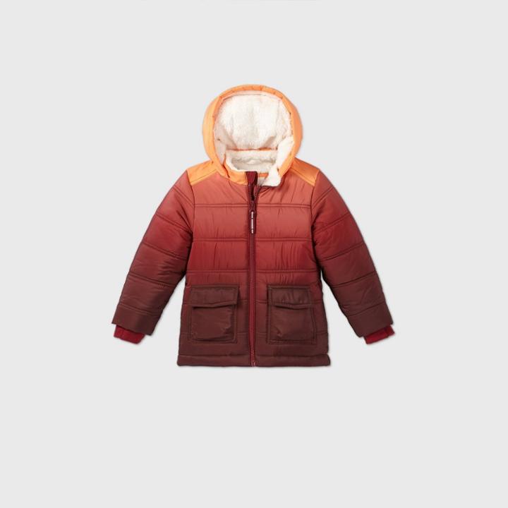Toddler Boys' Ombre Puffer Jacket - Cat & Jack Orange/brown 12m, Brown/orange
