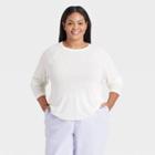 Women's Plus Size Long Sleeve Linen T-shirt - A New Day Cream