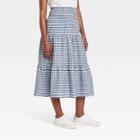 Women's High-rise Tiered Midi A-line Skirt - Universal Thread Blue Gingham Check